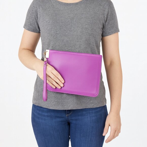 Luana Italy Alex Large Wristlet Clutch Magenta New - Picture 1 of 6